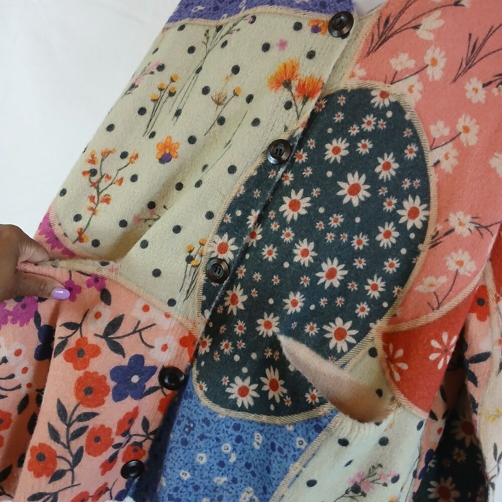 Yesno Cardigan Patchwork Pattern Multicolor Wool … - image 6